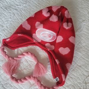 '47 Official NHL Carolina Hurricanes Knit Hat Kids Red With Pink Hearts & Braids